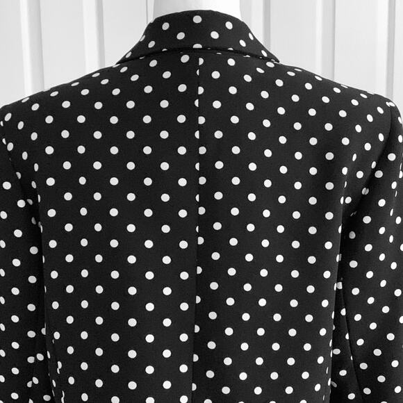 Kasper Blazer Jacket Black White Polka Dot 3/4 Sleeve Button Front Size 10 - Picture 6 of 12